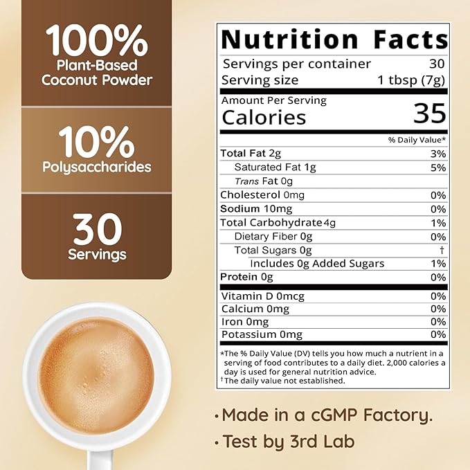 Veltracha Mushroom Coffee Creamer, Superfood Coconut Creamer Powder with 6 Adaptogenic Mushrooms - Reishi, Turkey Tail, Lions Mane, Non-Dairy Coconut Powdered Creamer for Energy & Focus & Digestion, 30 Servings, Mocha