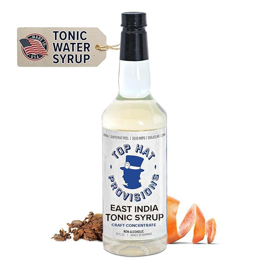 Top Hat East India Craft Concentrated Quinine Tonic Drink Syrup - 5x Natural Quinine Wellness Tonic Water Concentrate - Just Add Club Soda - 32oz bottle