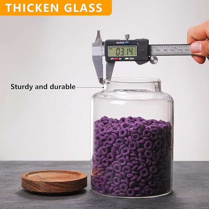 Large Glass Jar with Wooden Lid Glass Sugar Containers Kitchen Canisters Pantry Glass Food Storage Container for Candy Coffee Bean Cereal Flour Cookies