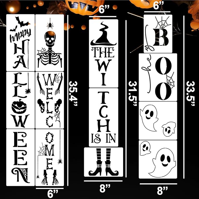 Halloween Stencils for Porch Sign Large Skeleton Boo Stencils Witch Ghost Drawing Templates for Porch Wood Sign Decor