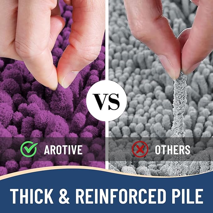 Arotive Luxury Chenille Bathroom Rug Mat, Extra Soft Thick Absorbent Shaggy Bath Rugs, Non-Slip Machine Wash Dry, Plush Bath Mats for Bathroom, Shower and Tub, 30x17, Purple