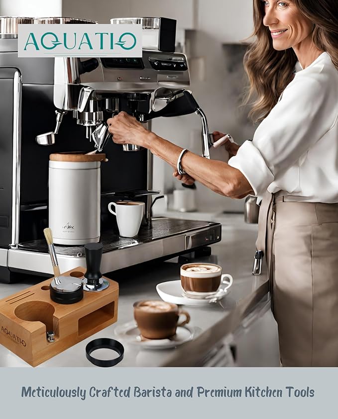 Espresso Tamping Station With Tools - 58mm - Includes Coffee Tamper, Distributor, Dosing Funnel & Brush - Wooden Coffee Tamper Station - Espresso Organizer & Portafilter Holder