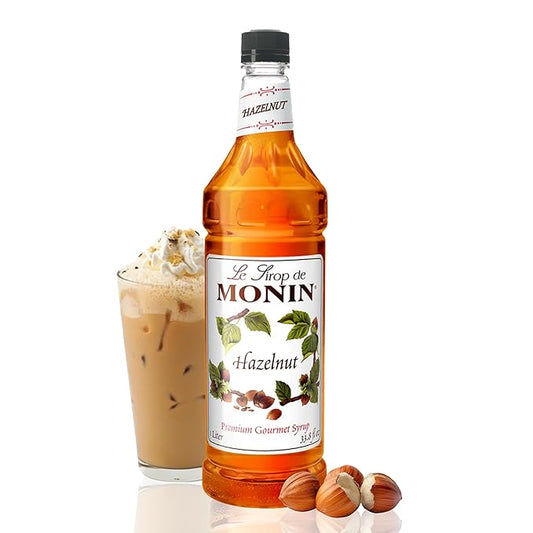 Monin - Hazelnut Syrup, Nutty Taste of Caramelized Hazelnut, Natural Flavors, Great for Mochas, Lattes, Smoothies, Shakes, and Cocktails, Non-GMO, Gluten-Free (1 Liter)