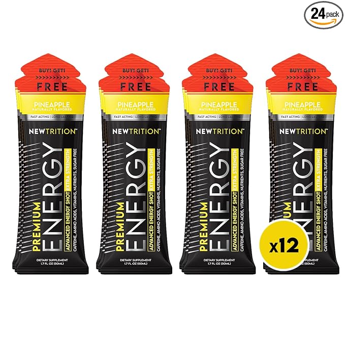 NewTrition® Extra Strength Energy Shots, 250mg Caffeine Energy Shots with Vitamin B & Amino Acids, Sugar-Free Vitamin Energy Shot, 1.7 fl oz (Pack of 12, Pineapple)