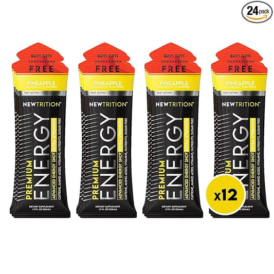 NewTrition® Extra Strength Energy Shots, 250mg Caffeine Energy Shots with Vitamin B & Amino Acids, Sugar-Free Vitamin Energy Shot, 1.7 fl oz (Pack of 12, Pineapple)