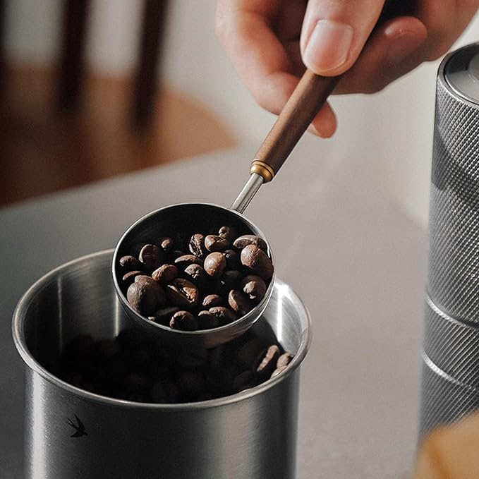 Coffee Spoon - Vintage Walnut Wood Handle, Stainless Steel Coffee Scoop ，Stainless Steel Tea Scoopand Seasoning Spoons (1, Silver, 10g Capacity)