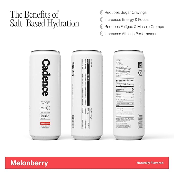 Cadence Electrolyte Drink Cans Melonberry - Case (355ml x 12) - US | Science-Backed Hydration | Zero Sugar, Zero Caffeine | Vegan, Keto & Paleo Friendly | Sodium, Potassium & Magnesium for Performance & Recovery