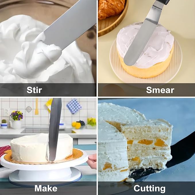 6" Small Angled+8” Straight Icing Spatula,Lmoszuak Professional food grade stainless steel cake spatula,with Sturdy & Durable Handle Spatula,Frosting smoother spatulas for cake decorating,Baking.