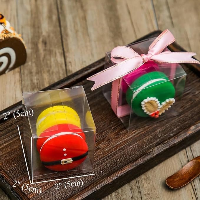 TEMLQPACK 50 Pack 2x2x2 Inch Plastic Macaron Boxes for 2 Clear Plastic Small Gift Boxes Treat Boxes Hot Chocolate Bomb Boxes Pastry Boxe Candies Boxes Birthday Wedding Party Favor