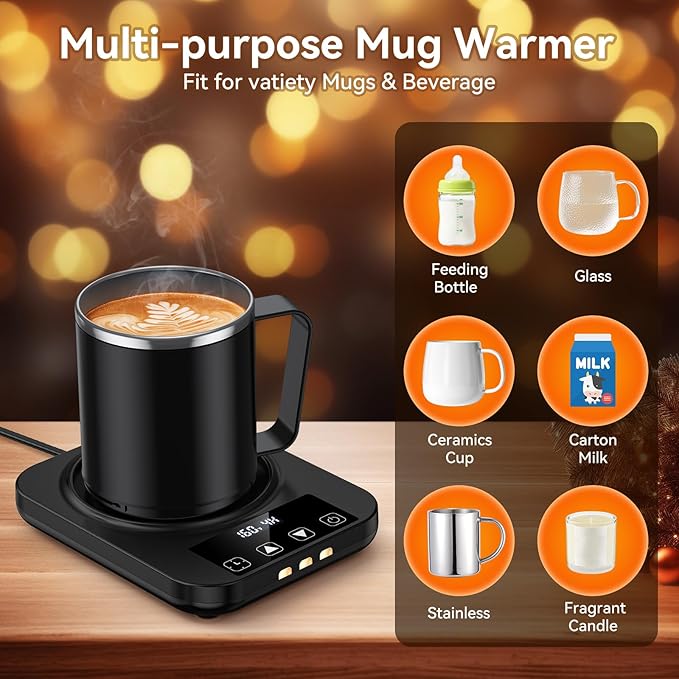 Coffee Mug Warmer & Mug Set for Desk, 36W Electric Coffee Mug Warmer with 16oz Cup, 1-12H Timer Auto Shut Off, 9 Temp Settings Heated Plate for Beverage Tea Water Milk, Coffee Lovers Gifts, Black