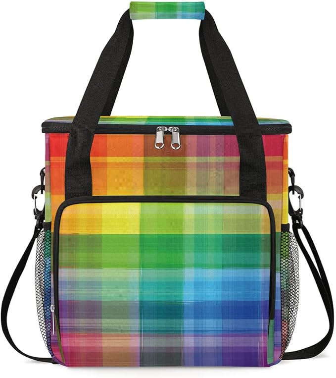 stripes colorful grid Coffee Maker Carring Bag Travel Carrying Storage Tote Bag Compatible with Keurig K-Mini or K-Mini Plus Portable Single Serve Coffee Brewer Case with Pockets for K-cup Pods