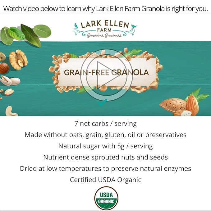 Lark Ellen Farm Vanilla Cinnamon Granola Clusters: Raw, Organic, Vegan. Low Carb, Paleo. Gluten-Free Bites. Healthy Snack, Healthy Breakfast, Cereal or Yogurt 8 oz, 6 Pack