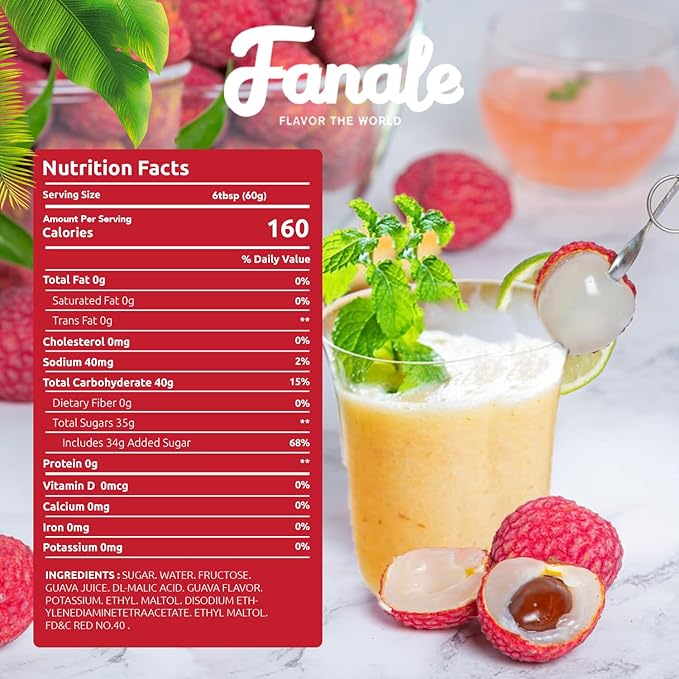Fanale Premium Flavoring Concentrated Syrup for Bubble Tea 11 lb | Lychee Flavor Syrup | for Boba Tea, Smoothies, Slushes, Desserts | 11lb | Pack of 4 | SRP050