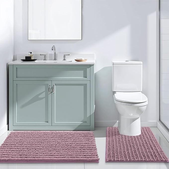 Arotive Luxury Chenille Bathroom Rug Mat, Extra Soft Thick Absorbent Shaggy Bath Rugs, Non-Slip Machine Wash Dry, Plush Bath Mats for Bathroom, Shower and Tub, 24x16, Deep Plum