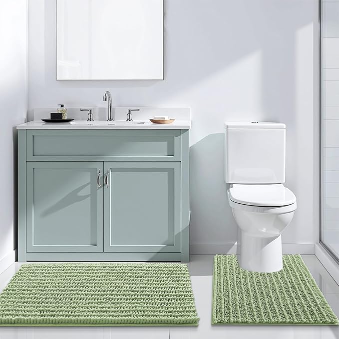 Arotive Luxury Chenille Bathroom Rug Mat, Extra Soft Thick Absorbent Shaggy Bath Rugs, Non-Slip Machine Wash Dry, Plush Bath Mats for Bathroom, Shower and Tub, 30x17, Sage Green