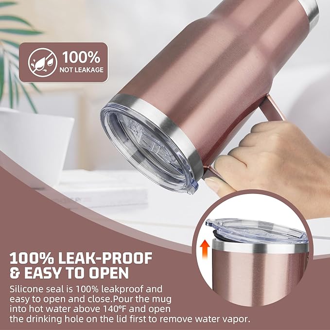 20oz Rose Gold Stainless Steel Insulated Tumbler with Handle, 4 Pack