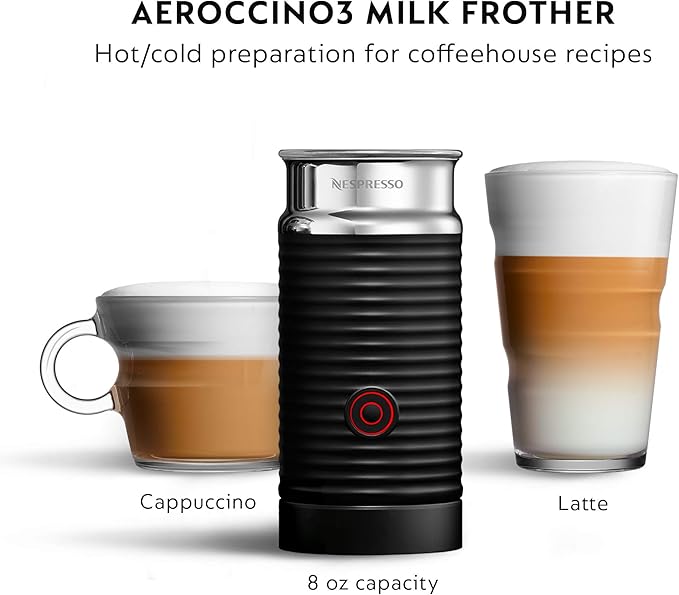 Nespresso Vertuo Coffee and Espresso Machine by De'Longhi with Milk Frother, 236.59 Milliliters, Piano Black