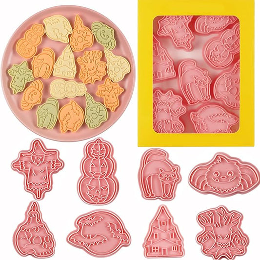 8 Pcs Halloween Cookie Cutters Set Baking Molds 3D Halloween Press type Cookie Cutter for Baking, Fondant, Cheese, and Pastries