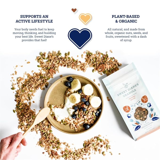 Sweet Diane’s Granola – Standard Size (12 oz): Organic, Low-Sugar, High-Fiber, Gluten-Free, Vegan, Delicious Breakfast and Snack Topper (Classic Size, Protein Crunch)