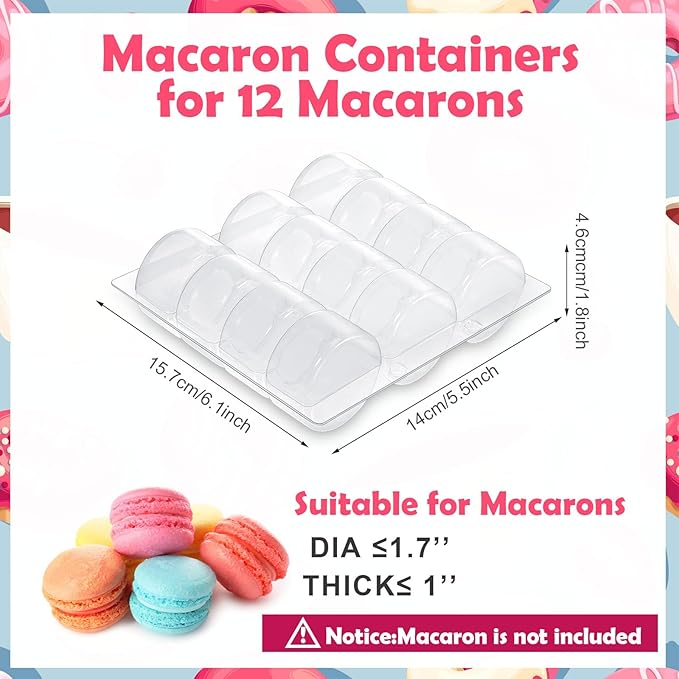 Sherr 24 Pcs Macaron Boxes Clear Plastic Macaron Storage Containers Macaroon Packaging Display Trays for Cookie, Wedding, Party Gifts