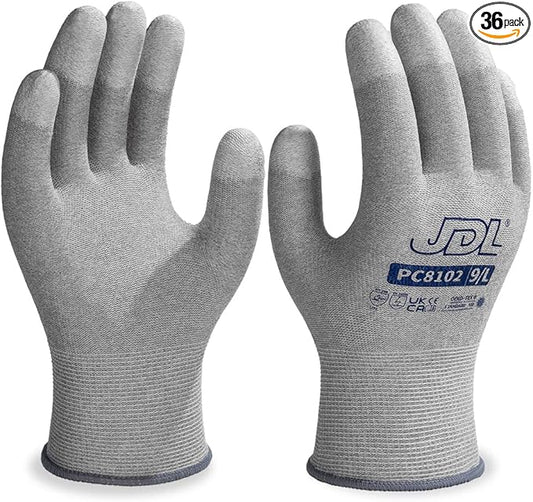 JDL ESD Work Gloves, Anti-Static Gloves for PC Building, 36 pairs, Computer Installation & Repair, High Resistance Carbon Fiber Gloves, Medium