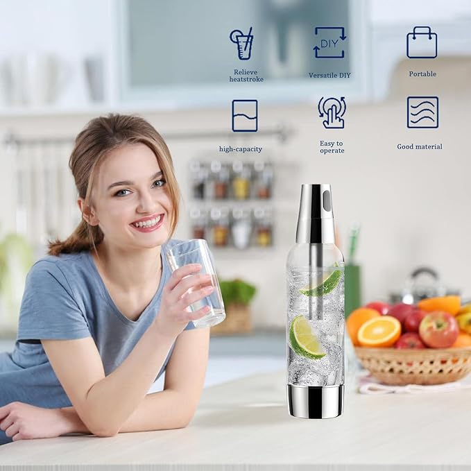 Portable Soda Siphon, 1L Travel Sparkling Water Maker Machine for Home & Outdoor, Carbonated Water Soda Streaming Machine, Soda Maker for Cocktails or Fizzy Drink, 8 gram CO2 Cartridges(Not Included)