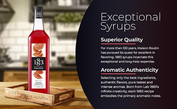 1883 Blood Orange Syrup for Drinks, Made in France, 1 Liter Glass Bottle
