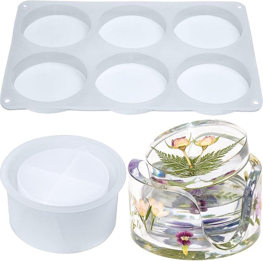 6-Cavity Deep Coaster Molds with 4 Inches Thickened Coaster Holder Silicone Mold for Epoxy Resin, Coaster Resin Molds for DIY Art Craft Cup Mats Flower Bouquet