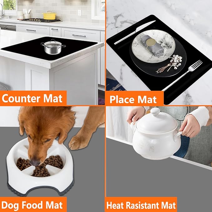 23.62"x15.74"(60cmx40cm) Countertop Protector Mat, Silicone Mats for Kitchen Counter, Cuttable Heat Resistant Mats for Counter, Waterproof Silicone Kitchen Island Protector Mat(2Pack, Dark Gray)