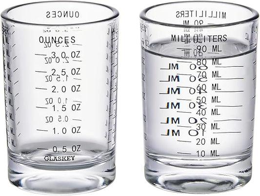 2 Pack Shot Glass Measuring Cup Set,3 oz/90ML Liquid Heavy High Espresso Glass Cup,Dishwasher Safe,Measurement of Dry and Liquid Ingredients(Black)