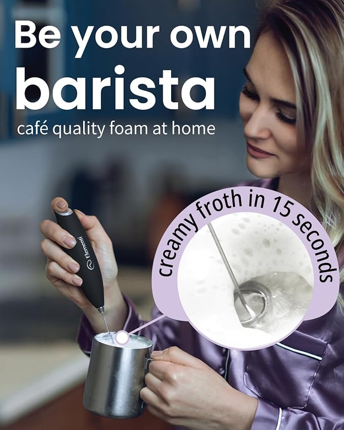 Elementi Electric Pink Milk Frother Handheld - Mini Whisk for Coffee, Matcha and Drinks - Portable Frother & Mixer with Stand - Pastel Pink