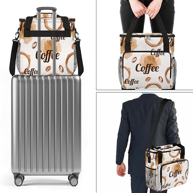 Watercolor Coffee Coffee Maker Carring Bag Coffee Beans Travel Carrying Storage Tote Bag Compatible with Keurig K-Mini or K-Mini Plus Portable Single Serve Coffee Brewer Case with Pockets for K-cup Pods
