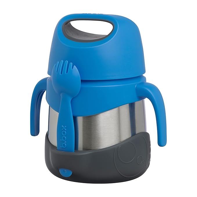 b.box Insulated Food Jar with Spork for Toddlers | Easy Open Container | Stainless Steel, 5hrs + of perfect temperatures | Dishwasher safe, BPA Free (Blue Slate, 11 oz)