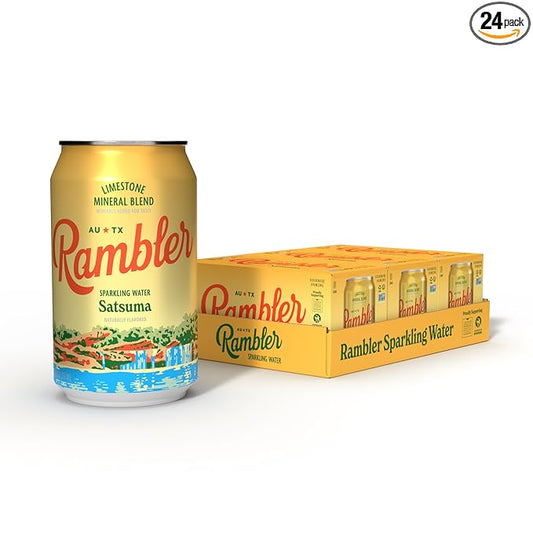 AUTX RAMBLER Sparkling Water, Texas Limestone Mineral Blend, Satsuma Flavor, 12-Ounce Cans, Three 8-Packs (24 Cans)