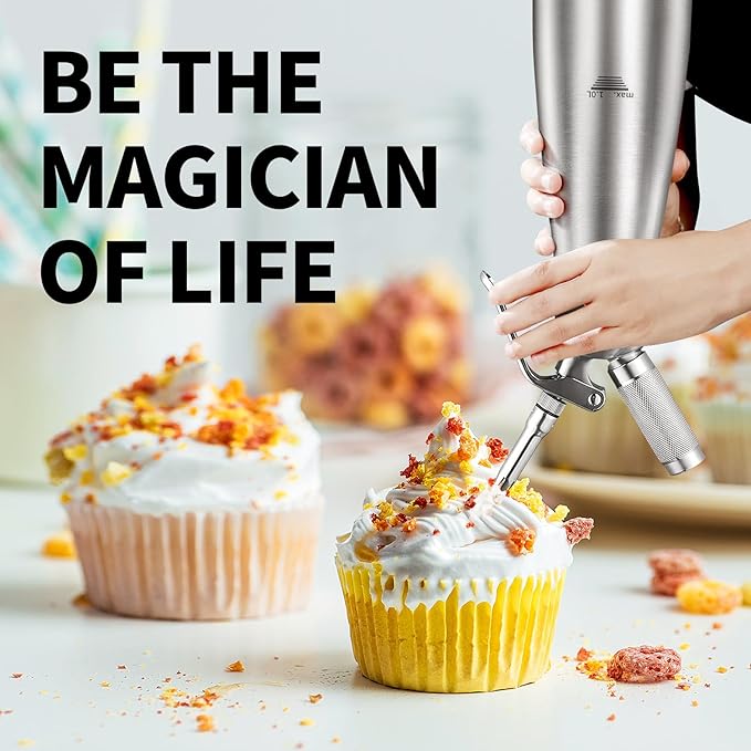 Professional Stainless Steel Cream Whipper, 1000ml – For Perfect Whipped Cream, Dessert Mousses, Cocktails & More – Easy to Use & Clean (Stainless Steel 1L)
