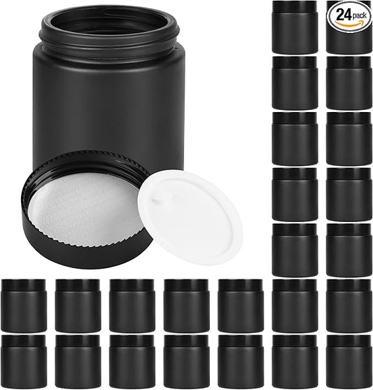Glass Jars with Lids,Eco-Friendly Cosmetic Containers with Airtight Black Lids & Liners, Multi-Color Options for Cream, Lotion, Body Butter, DIY Skincare Travel Jars (Frosted Black, 4oz)