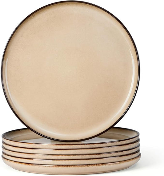 Herogo Ceramic 10.43 Inch Dinner Plates Set of 6, Stoneware Dinnerware Plate Set, Double Reactive Glaze Large Dinnerware Plates for Kitchen, Microwave, Oven & Dishwasher Safe, Cream Khaki