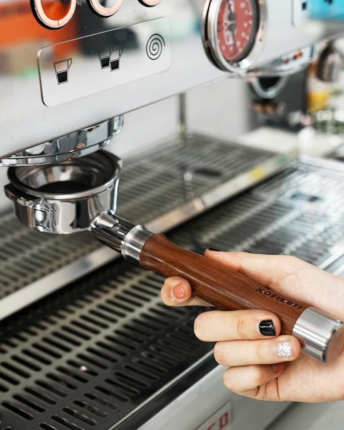 58mm Bottomless Portafilter 2 Ears For E61, Flair 58, ECM, Rocket, Sanremo, Synesso, Slayer, VBM Espresso Machine, Bottomless Naked Portafilter with 18g Filter Basket and Puck Screen - Rosewood