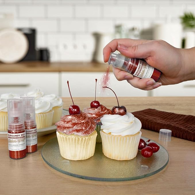 Bakell - Burgundy Red Tinker Dust (4g, 1x Mini Spray Pump) Edible Glitter for Food, Desserts, and Beverages!
