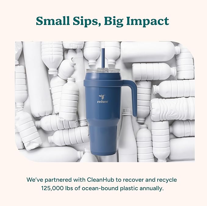 REDUCE 40 oz Stainless Steel Tumbler with Handle - Dual-Wall Vacuum Insulated Travel Mug, Sweat-Proof Lid & Reusable Straw - Keeps Drinks Cold for 24 Hrs, Fits Cupholders, Dishwasher Safe - Sand