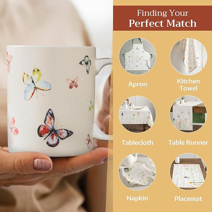 Maison d' Hermine Coffee Mug with Handles Fine Bone China Mugs Pack of Two Tea Cups for Hot Beverages Cappuccino Latte Home Restaurant Office Perfect for Gift (Botanical Fresh, 15 Ounce)