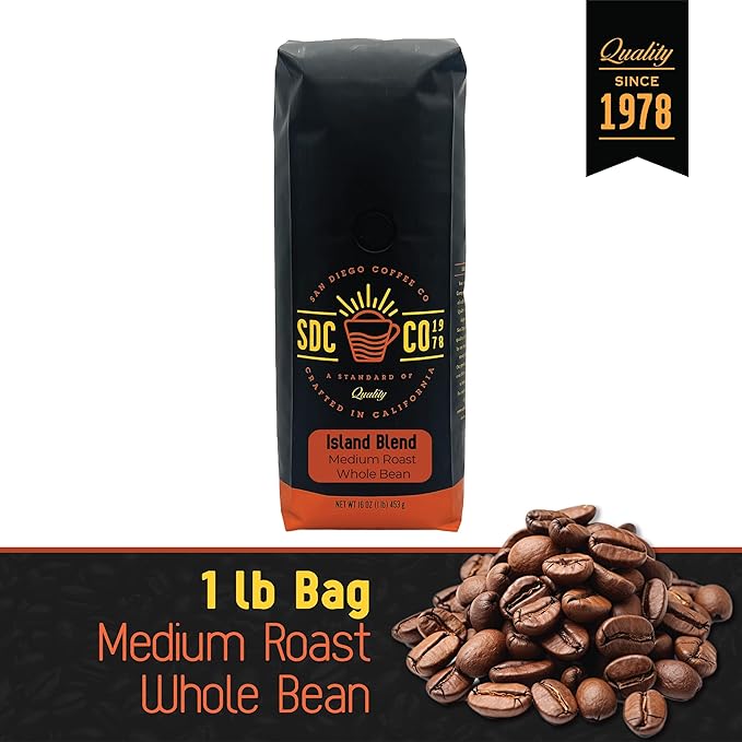 San Diego Coffee Island Blend, Medium Roast, Whole Bean Coffee, 16-Ounce Bag Café en grano tostado