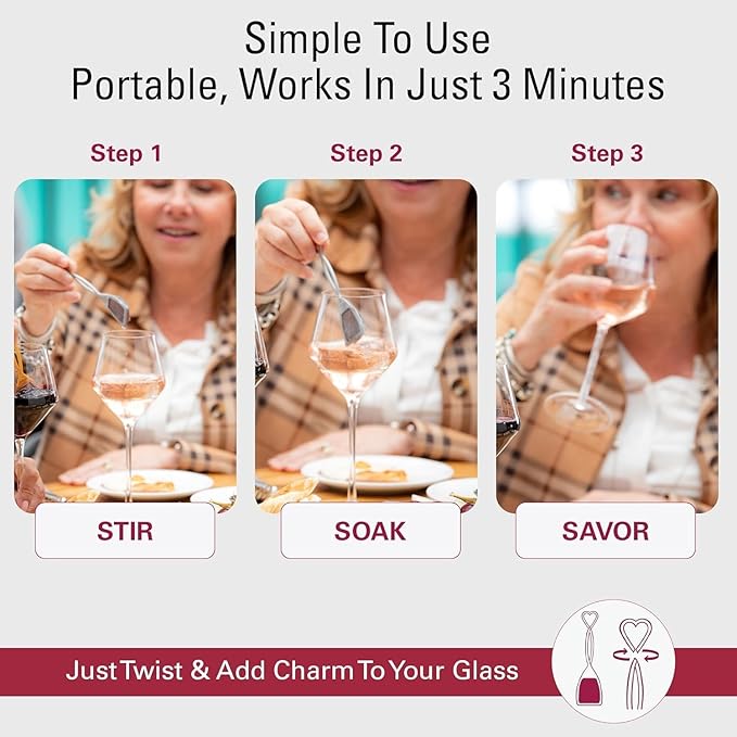 PureWine Wine Wands Purifier, 8 Wine Filters Remover Histamines Sulfite - May Reduce and Alleviate Wine Allergies & Sensitivities - Restores Taste, Perfect Wine Pour, Gifting, Holiday