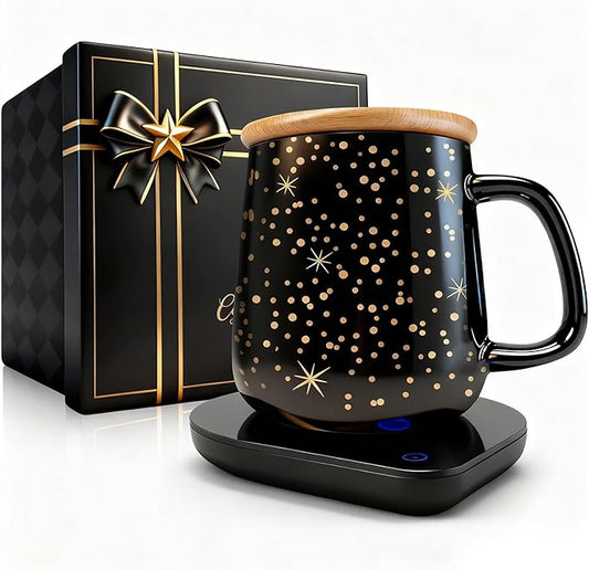 Coffee Cup Warmer with Mug Set: 2025 Upgraded Gifts for Christmas,Thanksgiving Cup Warmer with Temperature Setting and Auto Shut Off for Coffee Lover - Coffee Mug Warmer for Desk
