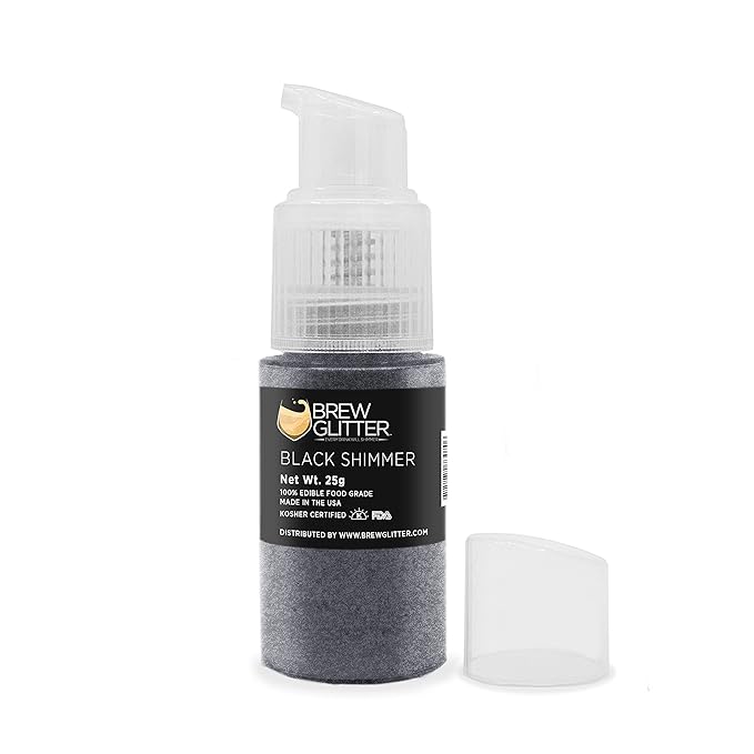 Brew Glitter - Black Shimmer (25g Spray Pump 1x Jar) | Edible Glitter for Drinks, Cocktails, Beer, Garnish & Beverages