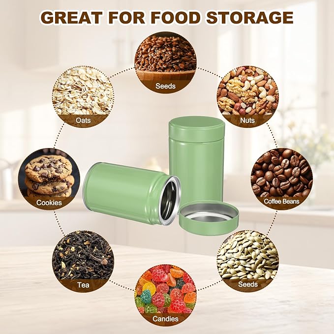 uxcell 2Pcs Round Tea Canisters, 5" x 3" Airtight Metal Tea Containers for Loose Tea, Coffee Beans, Spices - Durable, Compact, and Stylish Storage Tea Tin(Silver Green)