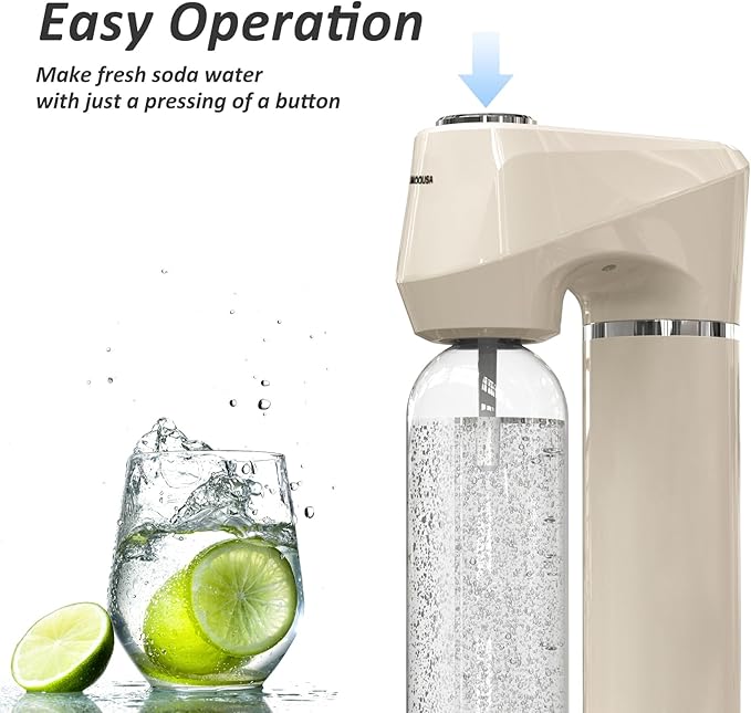 Sparkling Water Maker for Home, Soda Streaming Maker with 2 BPA free Bottles(1L + 0.5L) Carbonated Water Seltzer Fizzy Drink Machine, Compatible with Screw-in 60L CO2 Carbonator(NOT Included) (Cream)