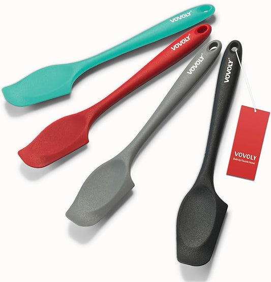 Silicone Mini Spatulas, Curved Small Spatula with Shallow Bowl for Kitchen, Seamless Jar Scraper for Cooking Baking, Wet Pet Food Spatula, 8.2 IN, 4 Pack