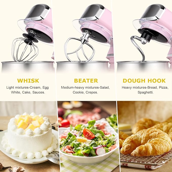 Kitchen in the box Stand Mixer,3.2Qt Small Electric Food Mixer,6 Speeds Portable Lightweight Kitchen Mixer for Daily Use with Egg Whisk,Dough Hook,Flat Beater (Pink)