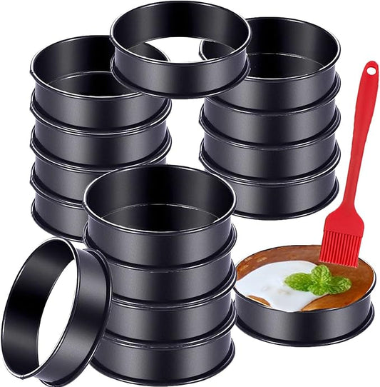 DATANYA 12Packs Crumpet Rings NONSTICK English Muffin Ring 4 Inch - Stainless Steel Double Rolled Tart Rings Round Metal Cookie Pastry Ring Molds for Baking Cooking
